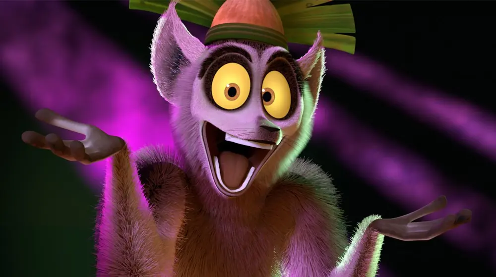 King Julien with a wide eyed, open mouthed reaction